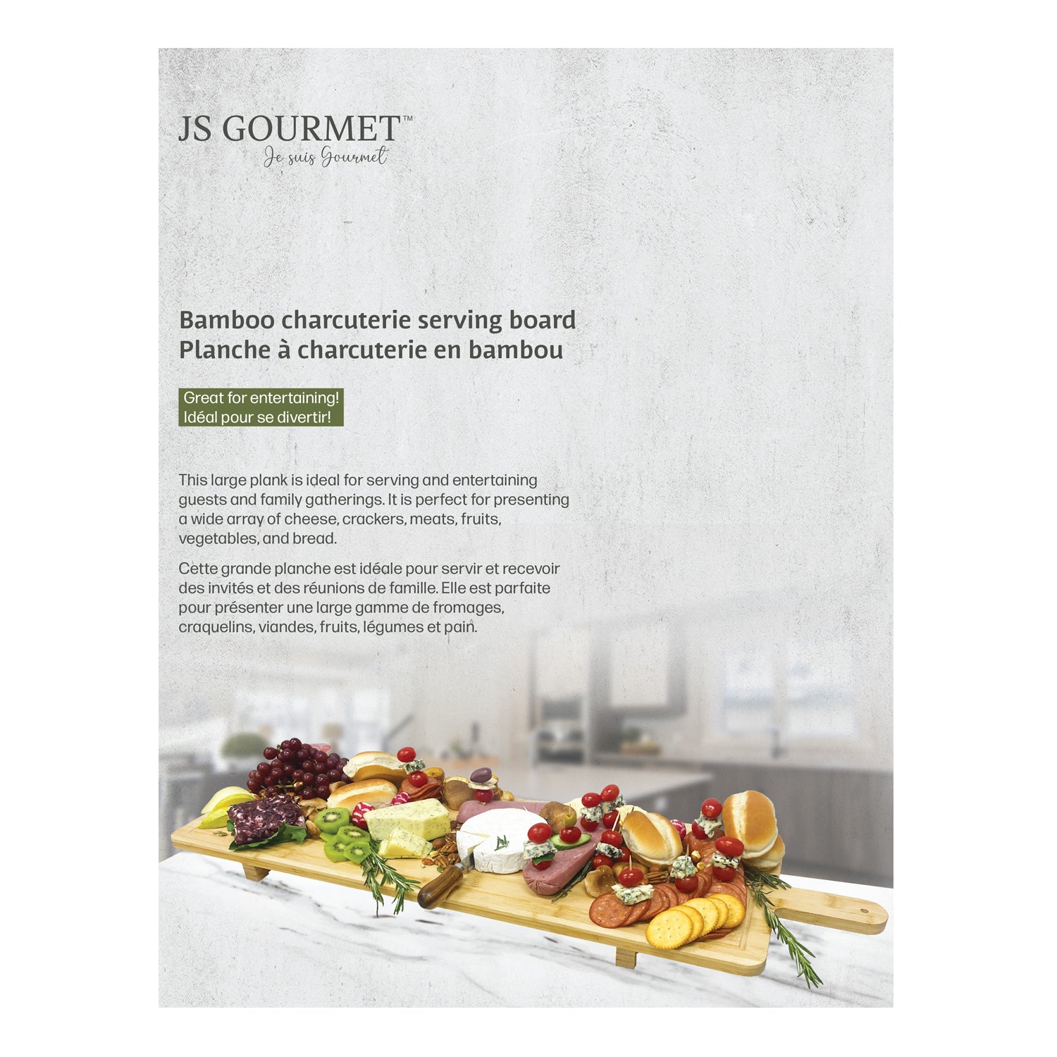 JS Gourmet - Grande Planche de Charcuterie sur Pied, Fabriqué en Bambou - Simple Boutique