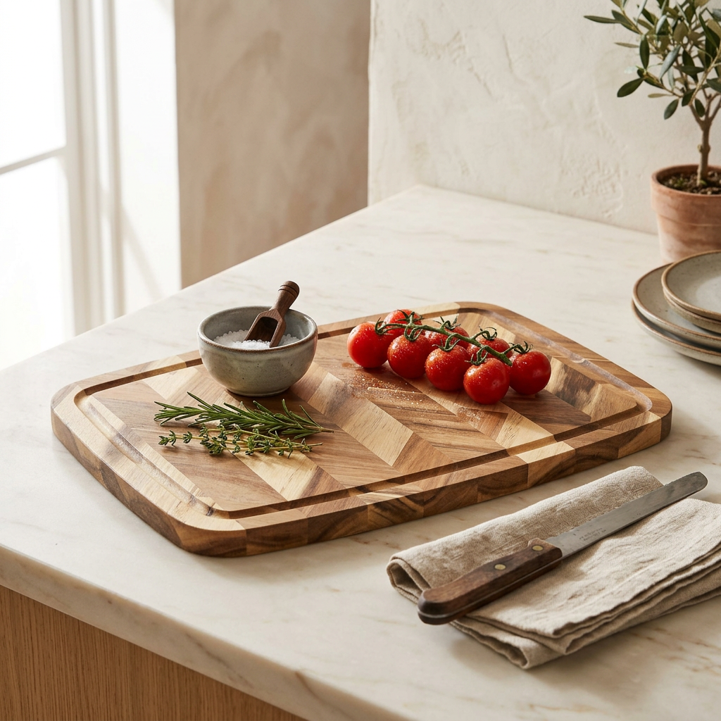 JS Gourmet Grande planche à découper, à sculpter et de service 3-en-1 en bois d'acacia avec motif « W » — 48 x 33 cm - Simple Boutique