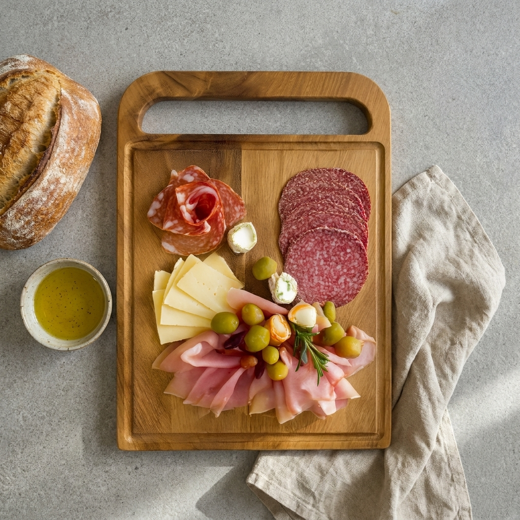 JS Gourmet Grande planche à découper et de service réversible 2 en 1 en bois de teck avec poignée intégrée - Simple Boutique