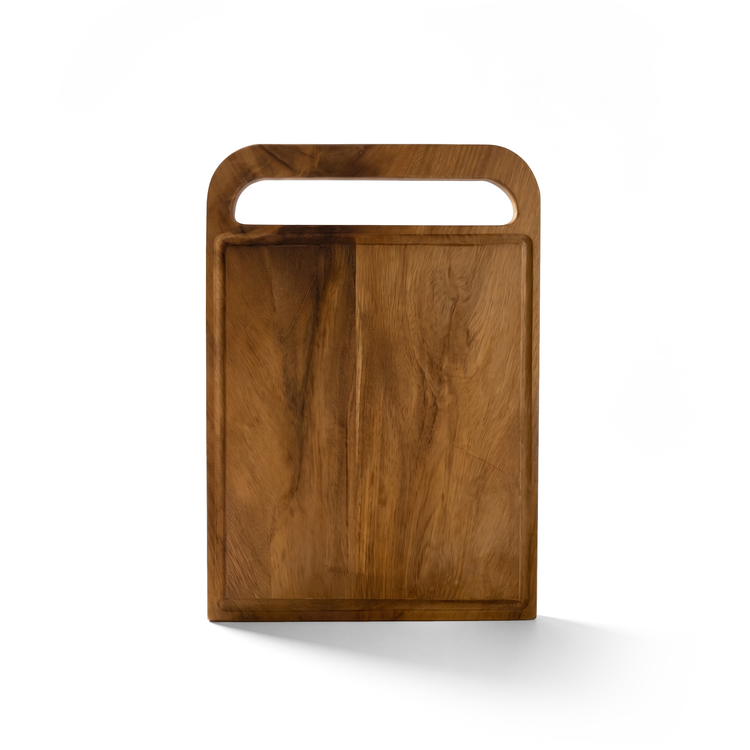 JS Gourmet Grande planche à découper et de service réversible 2 en 1 en bois de teck avec poignée intégrée - Simple Boutique