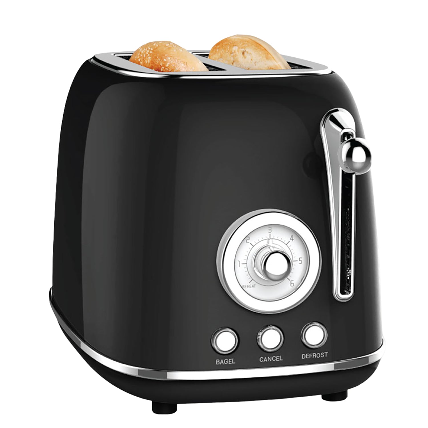 JS Gourmet - Grille-Pain Rétro à 2 Tranches Extra-Large, 6 Niveaux de Brunissage, 825 Watts, Noir - Simple Boutique