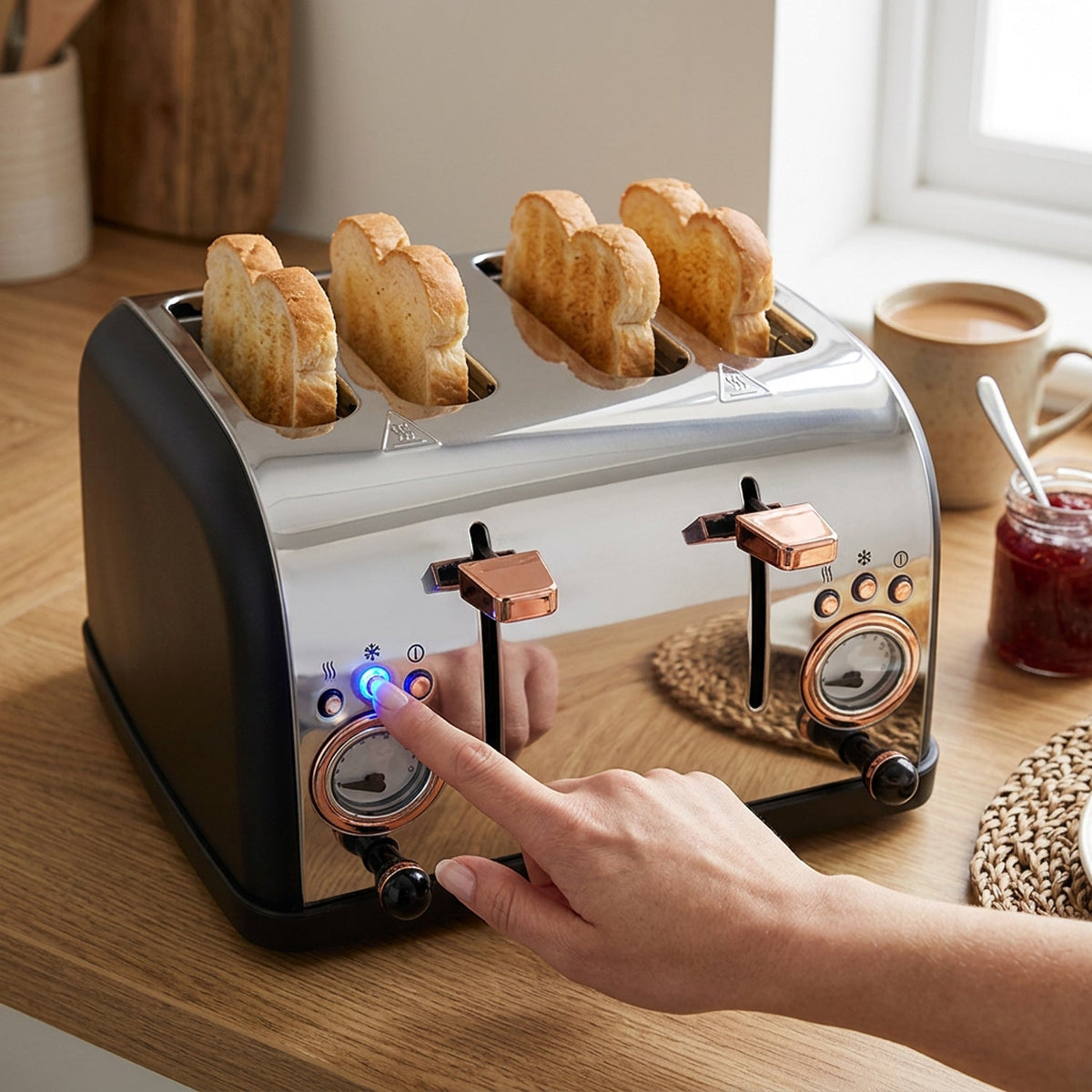 JS Gourmet Grille-pain 4 tranches collection Rétro Bois de Rose - acier inoxydable, 1500W - Simple Boutique