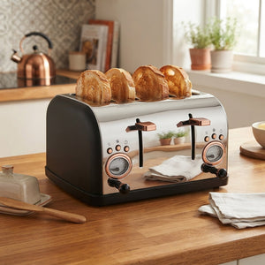 JS Gourmet Grille-pain 4 tranches collection Rétro Bois de Rose - acier inoxydable, 1500W - Simple Boutique