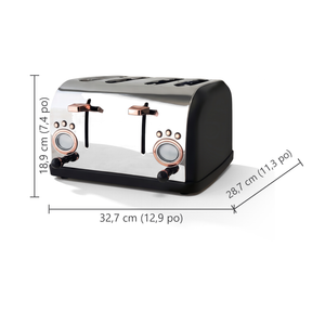 JS Gourmet Grille-pain 4 tranches collection Rétro Bois de Rose - acier inoxydable, 1500W - dimensions - Simple Boutique