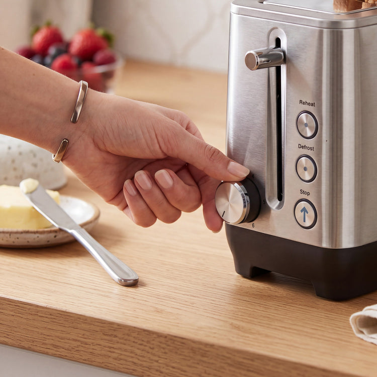 JS Gourmet Grille-pain compact et mince en acier inoxydable à fente longue, 2 tranches - Simple Boutique
