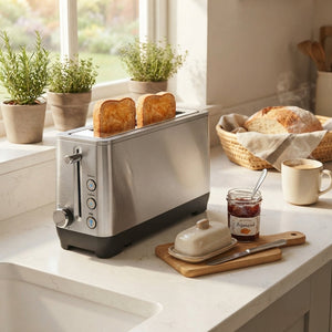 JS Gourmet Grille-pain compact et mince en acier inoxydable à fente longue, 2 tranches - Simple Boutique