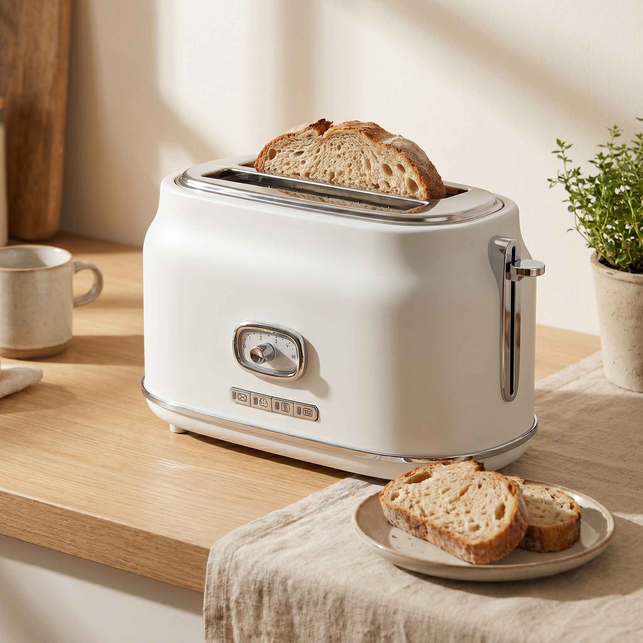 JS Gourmet Grille-pain rétro à 2 tranches à fentes larges avec voyant DEL - Blanc mat, 900W - Simple Boutique