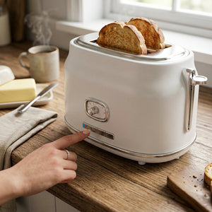 JS Gourmet Grille-pain rétro à 2 tranches à fentes larges avec voyant DEL - Blanc mat, 900W - Simple Boutique