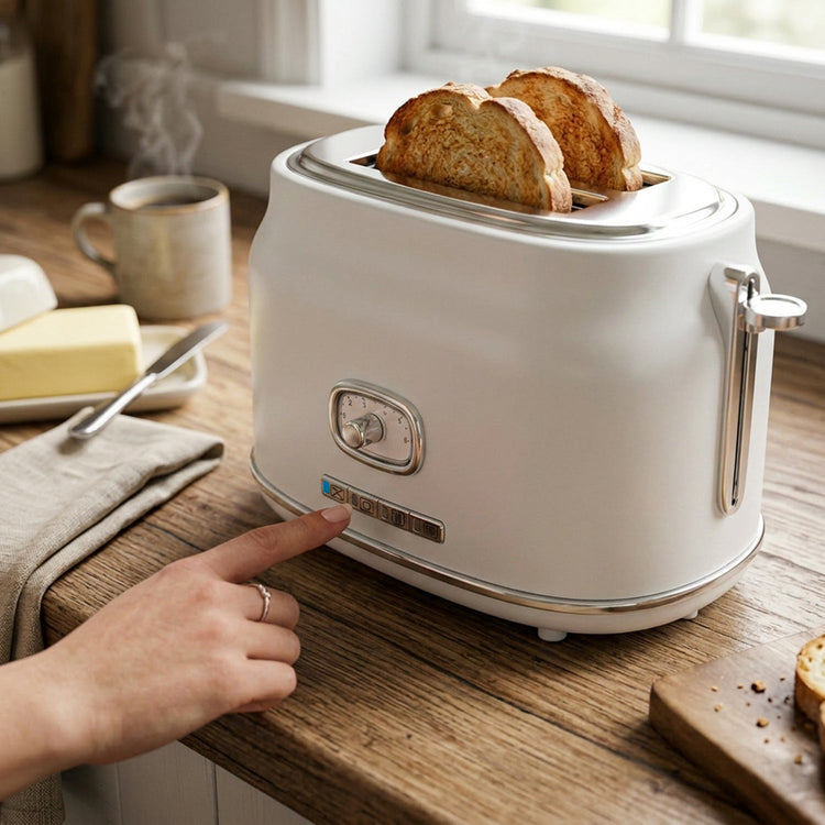 JS Gourmet Grille-pain rétro à 2 tranches à fentes larges avec voyant DEL - Blanc mat, 900W - Simple Boutique
