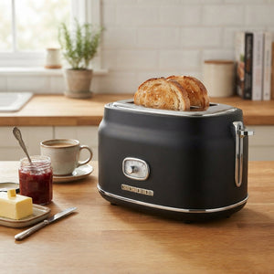 JS Gourmet Grille-pain rétro à 2 tranches à fentes larges avec voyant DEL - Noir mat, 900W - Simple Boutique