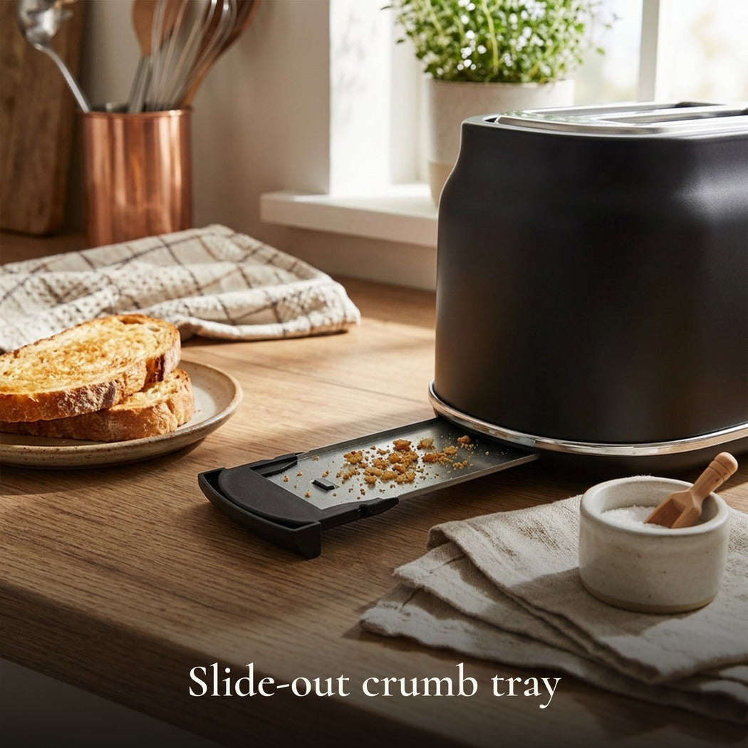 JS Gourmet Grille-pain rétro à 2 tranches à fentes larges avec voyant DEL - Noir mat, 900W - Simple Boutique