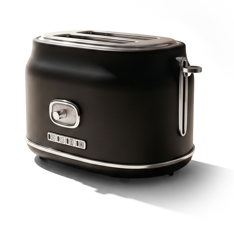 JS Gourmet Grille-pain rétro à 2 tranches à fentes larges avec voyant DEL - Noir mat, 900W - Simple Boutique