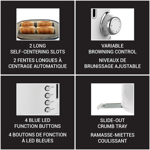 JS Gourmet Grille-pain rétro à 4 tranches à fentes longues avec voyant DEL - Blanc mat, 1500 W - Simple Boutique