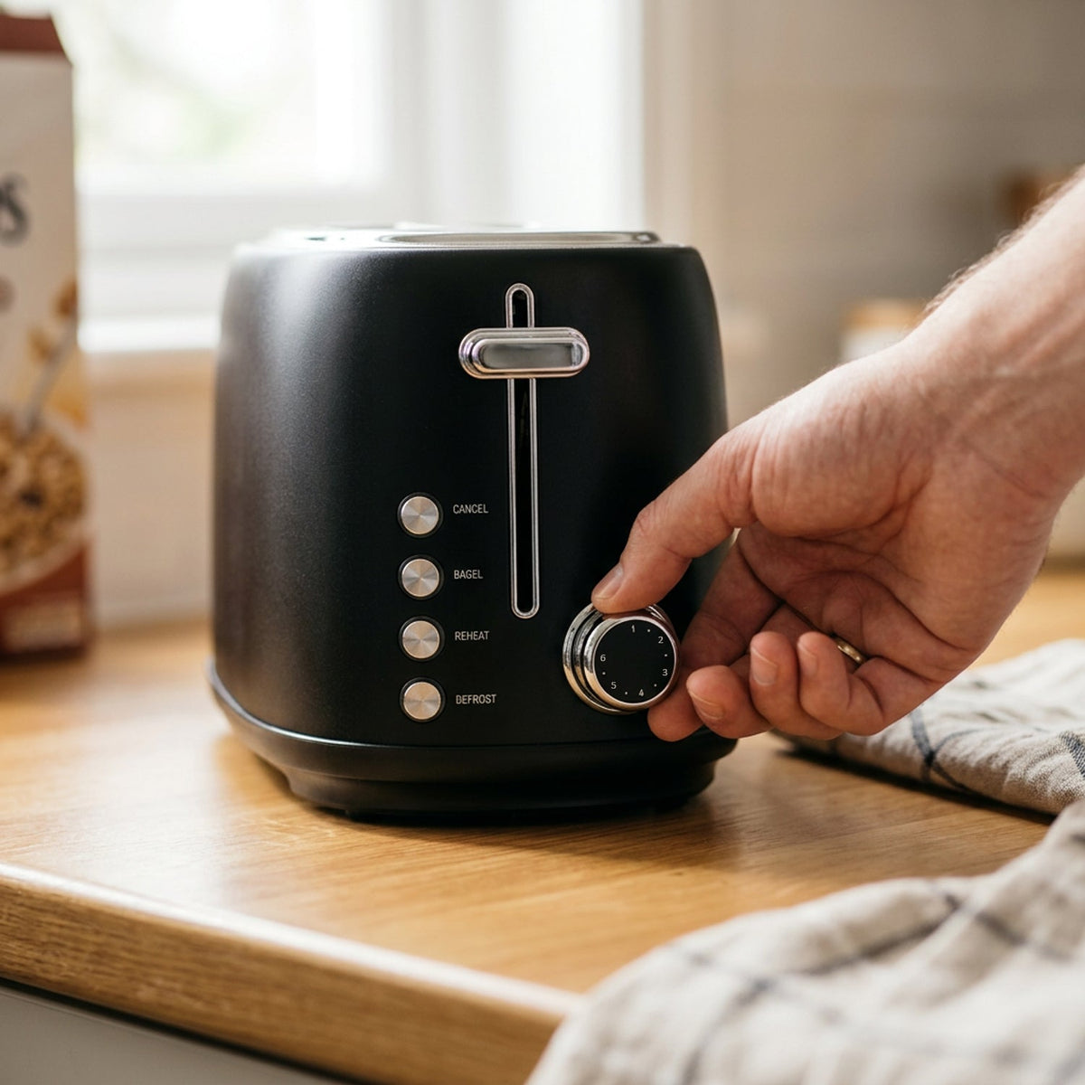 JS Gourmet Grille-pain rétro à 4 tranches à fentes longues avec voyant DEL - Noir mat, 1500 W - Simple Boutique
