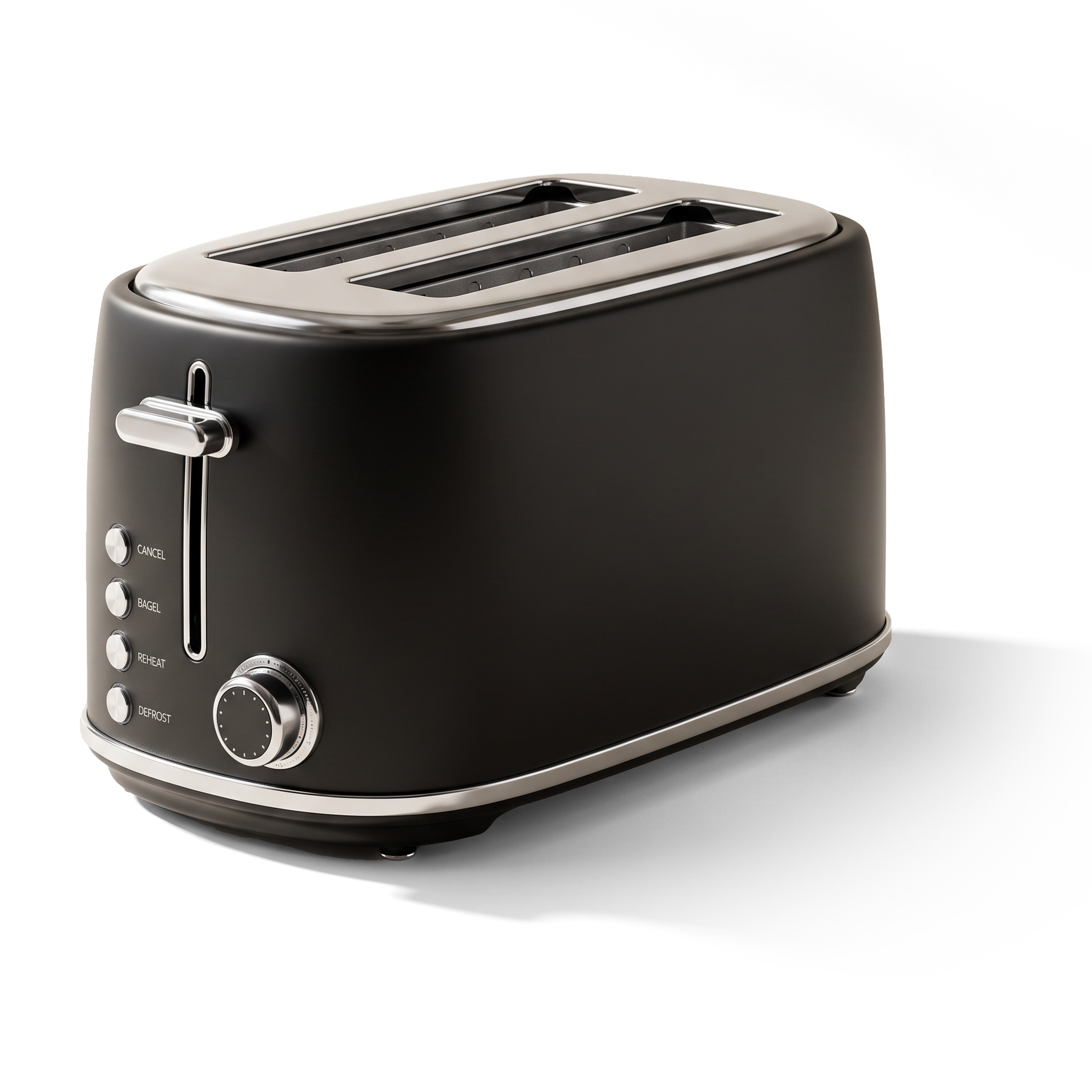 JS Gourmet Grille-pain rétro à 4 tranches à fentes longues avec voyant DEL - Noir mat, 1500 W - Simple Boutique