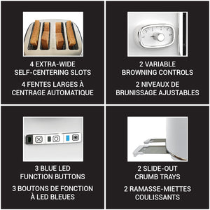 JS Gourmet Grille-pain rétro à large fente pour 4 tranches avec voyant DEL - Blanc mat, 1500 W - Simple Boutique