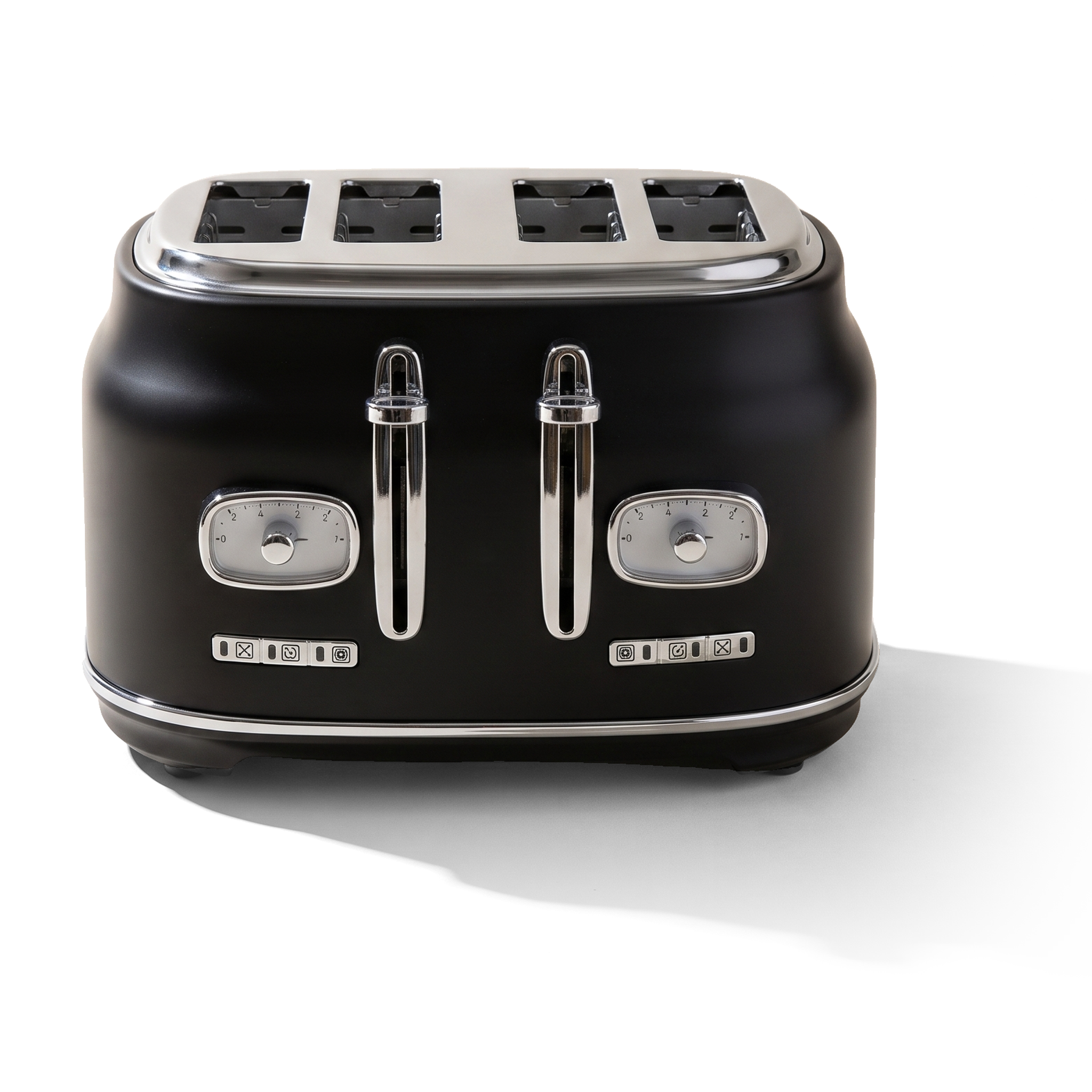 JS Gourmet Grille-pain rétro à large fente pour 4 tranches avec voyant DEL - Noir mat, 1500 W - Simple Boutique