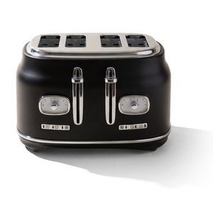 JS Gourmet Grille-pain rétro à large fente pour 4 tranches avec voyant DEL - Noir mat, 1500 W - Simple Boutique