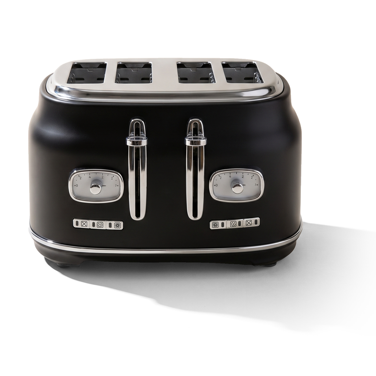 JS Gourmet Grille-pain rétro à large fente pour 4 tranches avec voyant DEL - Noir mat, 1500 W - Simple Boutique