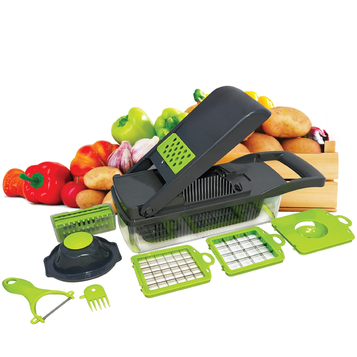 JS Gourmet - Hachoir Manuel Multi-Fonction 16 en 1, Vert - Simple Boutique