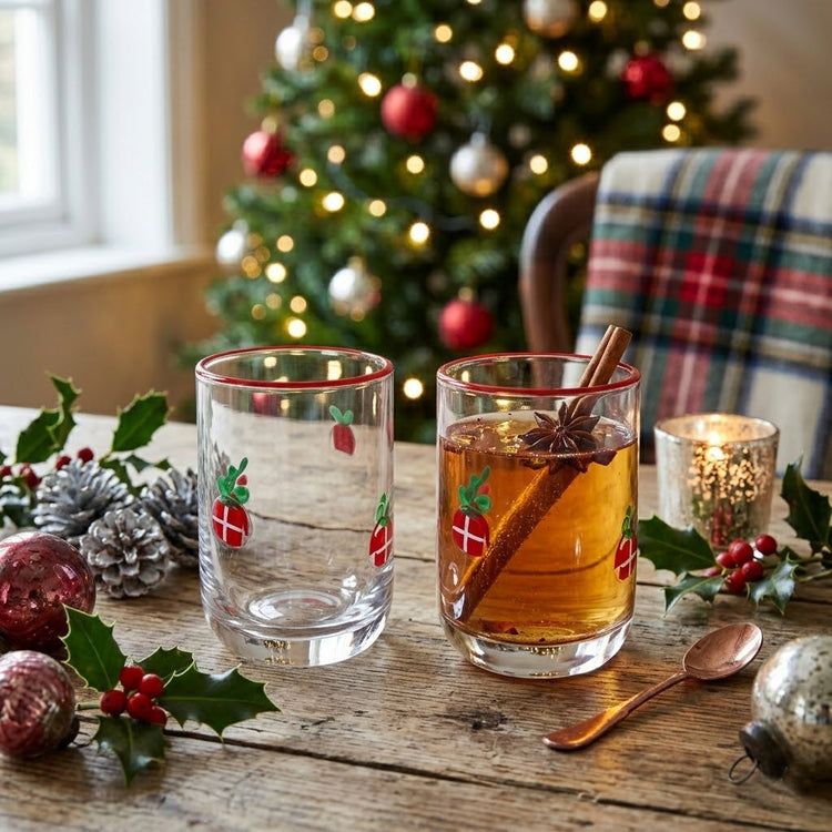 JS Gourmet Icon Gobelets Old-Fashioned 3D, Cadeau de Noël / Bord Rouge (Lot de 2) - Simple Boutique