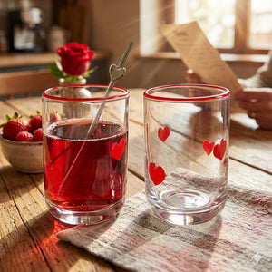 JS Gourmet Icône 3D Verres à whisky vintage, cœur / bord rouge (lot de 2) - Simple Boutique