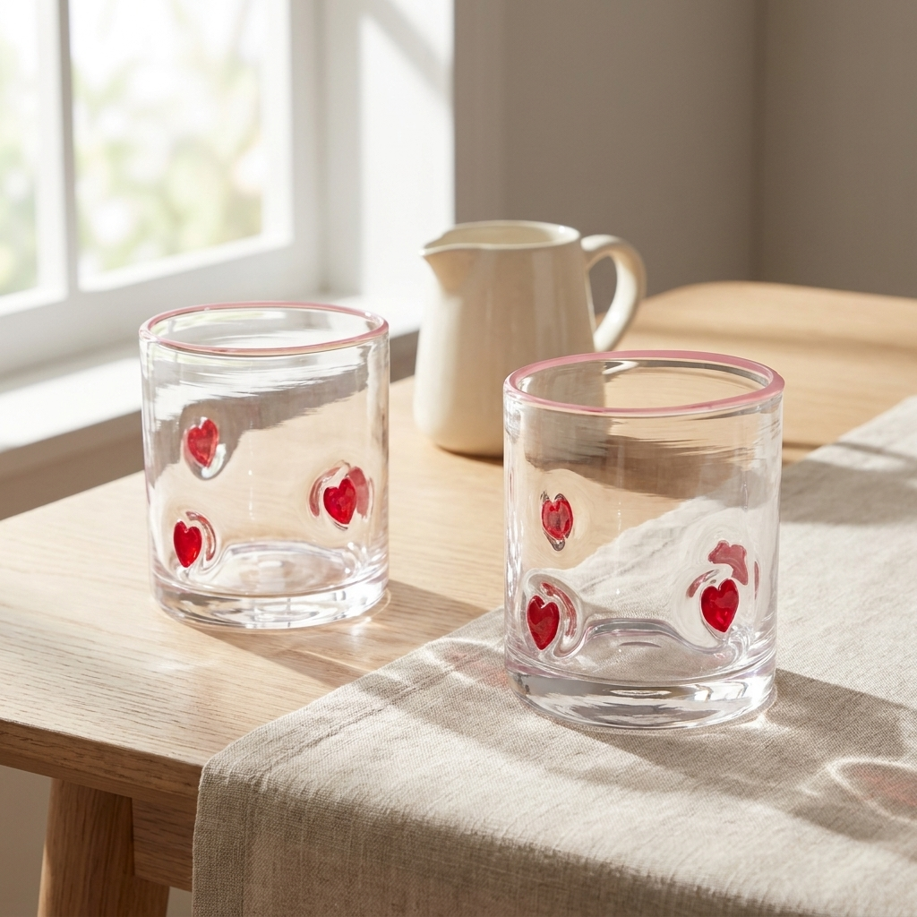 JS Gourmet Icône 3D Verres à whisky vintage, cœur / bord rouge (lot de 2) - Simple Boutique