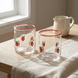 JS Gourmet Icône – Verres gobelets 3D à l'ancienne, fraise / rebord rouge (Lot de 2) - Simple Boutique