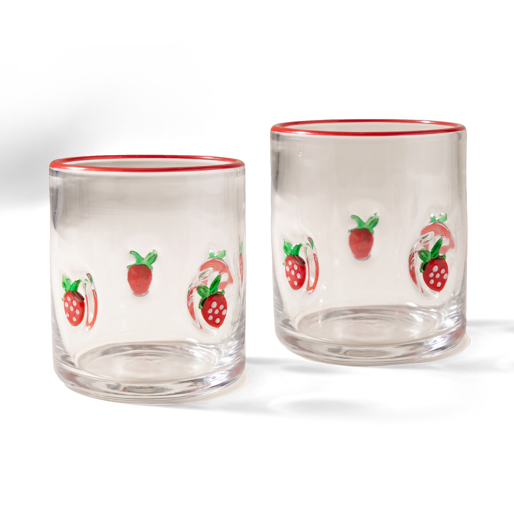 JS Gourmet Icône – Verres gobelets 3D à l'ancienne, fraise / rebord rouge (Lot de 2) - Simple Boutique