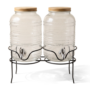 JS Gourmet Lot de 2 distributeurs de boissons vintage à motif clouté en relief de 4 L sur support - Simple Boutique