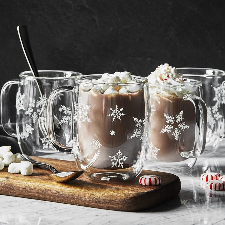 JS Gourmet Lot de 2 mugs Double-Paroi Flocon de Neige, 400 ml - Simple Boutique