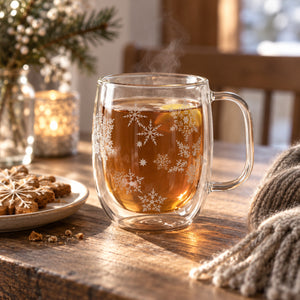 JS Gourmet Lot de 2 mugs Double-Paroi Flocon de Neige, 400 ml - Simple Boutique