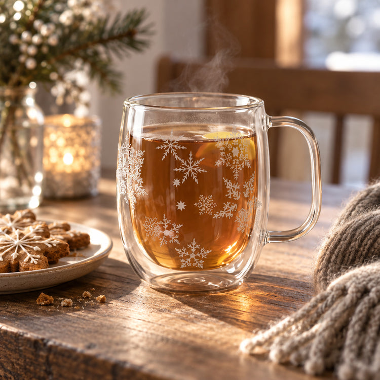 JS Gourmet Lot de 2 mugs Double-Paroi Flocon de Neige, 400 ml - Simple Boutique