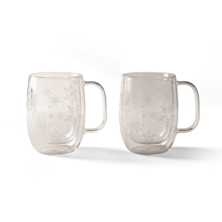 JS Gourmet Lot de 2 mugs Double-Paroi Flocon de Neige, 400 ml - Simple Boutique