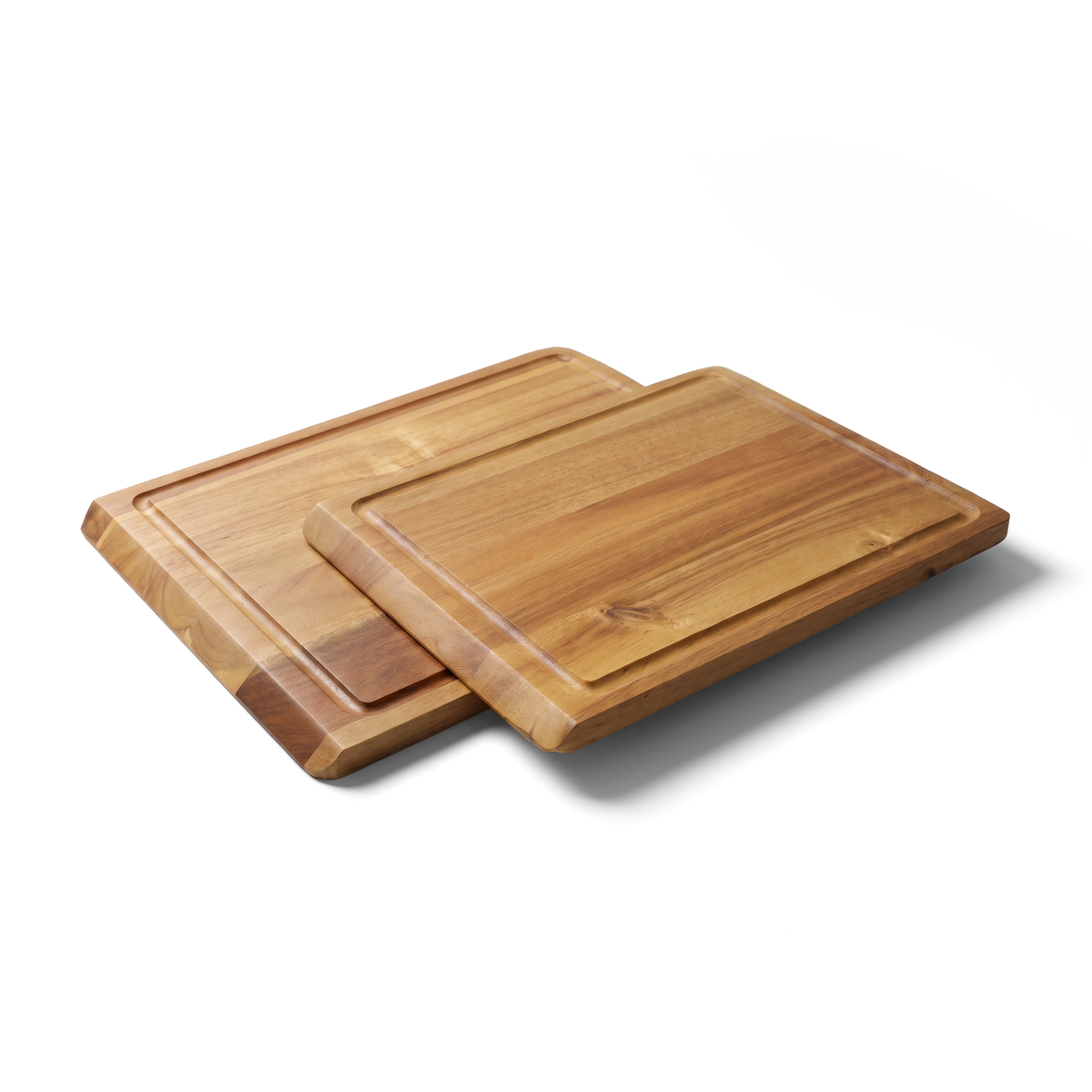 JS Gourmet Lot de 2 planches à découper en bois d'acacia avec rainure à jus — 33 cm et 38 cm - Simple Boutique