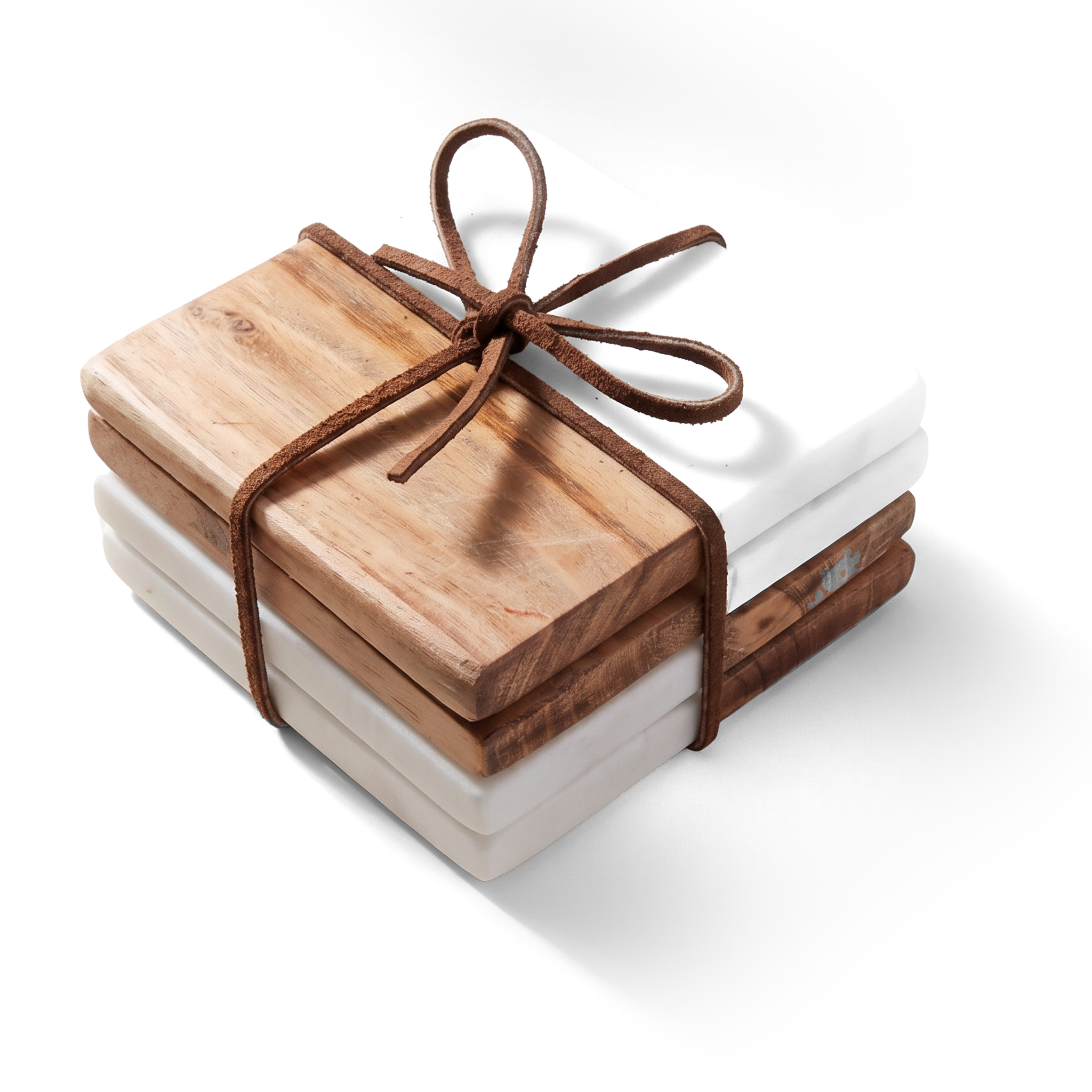 JS Gourmet Lot de 4 dessous de verre en bois d'acacia et marbre - Simple Boutique