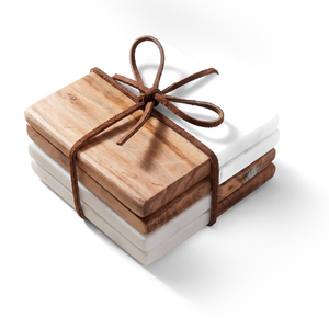 JS Gourmet Lot de 4 dessous de verre en bois d'acacia et marbre - Simple Boutique