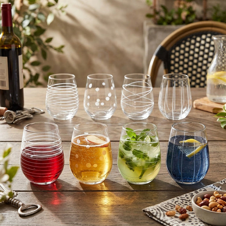JS Gourmet Lot de 4 verres sans pied gravés avec précision (4 motifs) - 500 ml - Simple Boutique