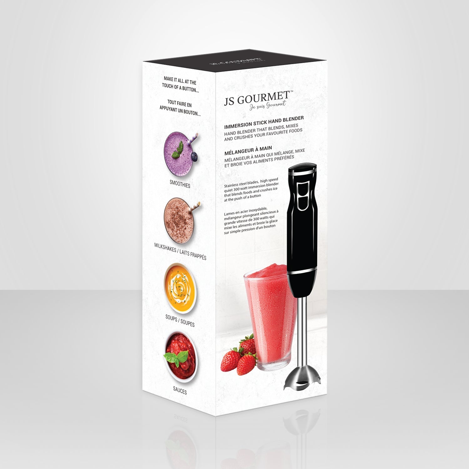 JS Gourmet - Mélangeur à Main à 2 Vitesses, Lame en Acier Inoxydable, 300 Watts, Noir - Simple Boutique