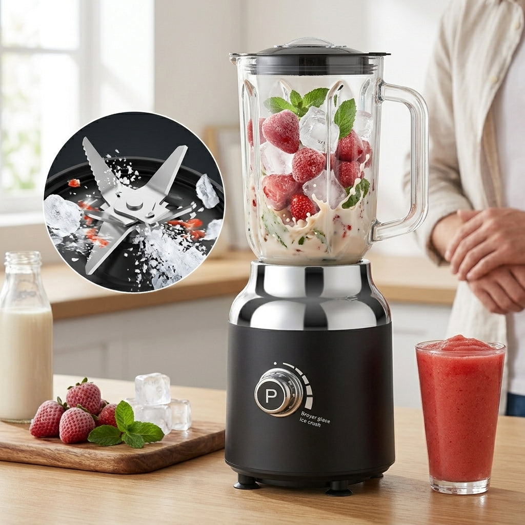 JS Gourmet Mélangeur électrique rétro avec pichet en verre de 1,5 L - 750 W, noir et chrome - Simple Boutique