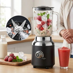 JS Gourmet Mélangeur électrique rétro avec pichet en verre de 1,5 L - 750 W, noir et chrome - Simple Boutique