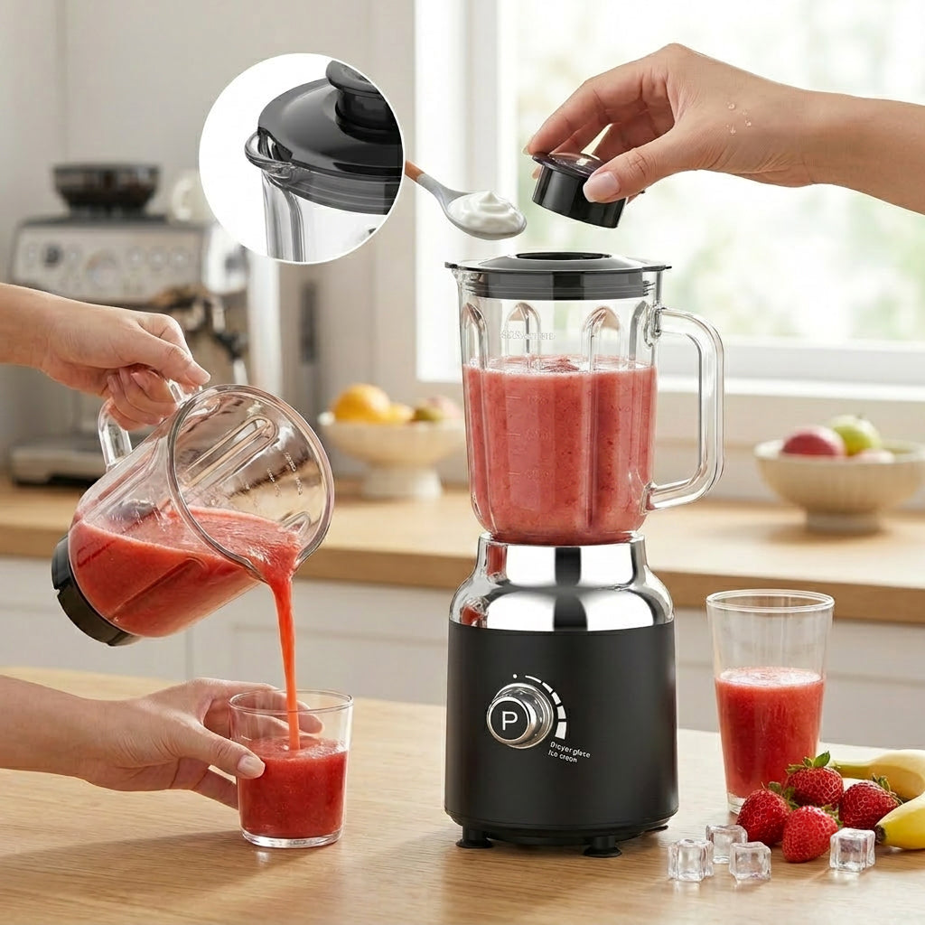 JS Gourmet Mélangeur électrique rétro avec pichet en verre de 1,5 L - 750 W, noir et chrome - Simple Boutique