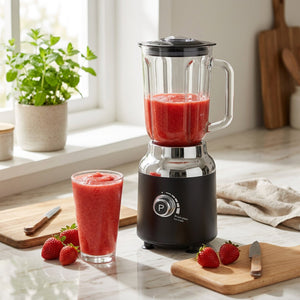 JS Gourmet Mélangeur électrique rétro avec pichet en verre de 1,5 L - 750 W, noir et chrome - Simple Boutique