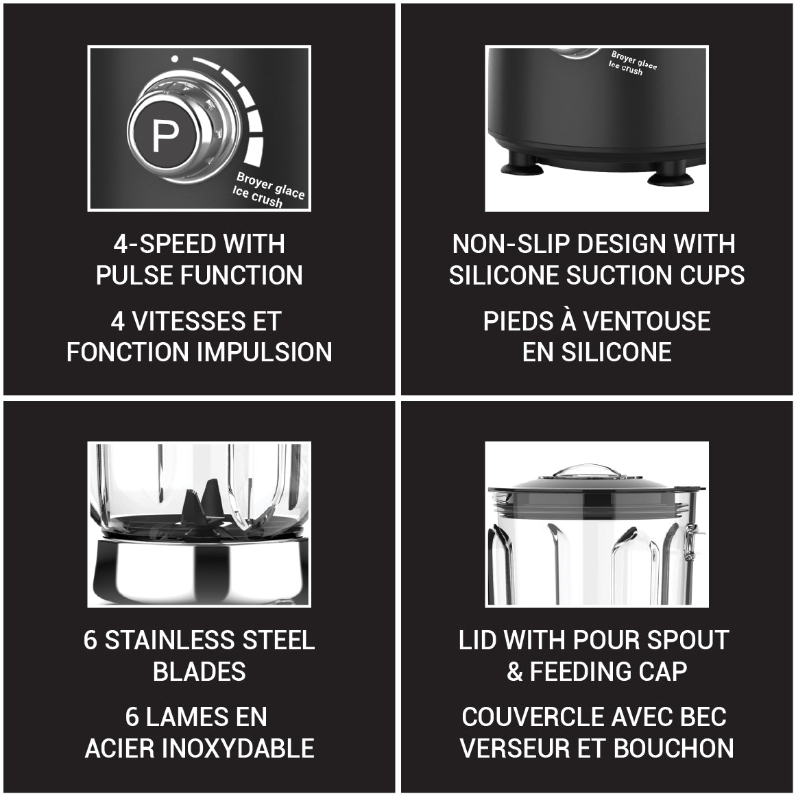 JS Gourmet Mélangeur électrique rétro avec pichet en verre de 1,5 L - 750 W, noir et chrome - Simple Boutique