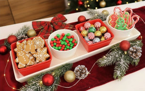 JS Gourmet Mini bols de Noël en porcelaine avec plateau en céramique, ensemble de 5 pièces - Simple Boutique