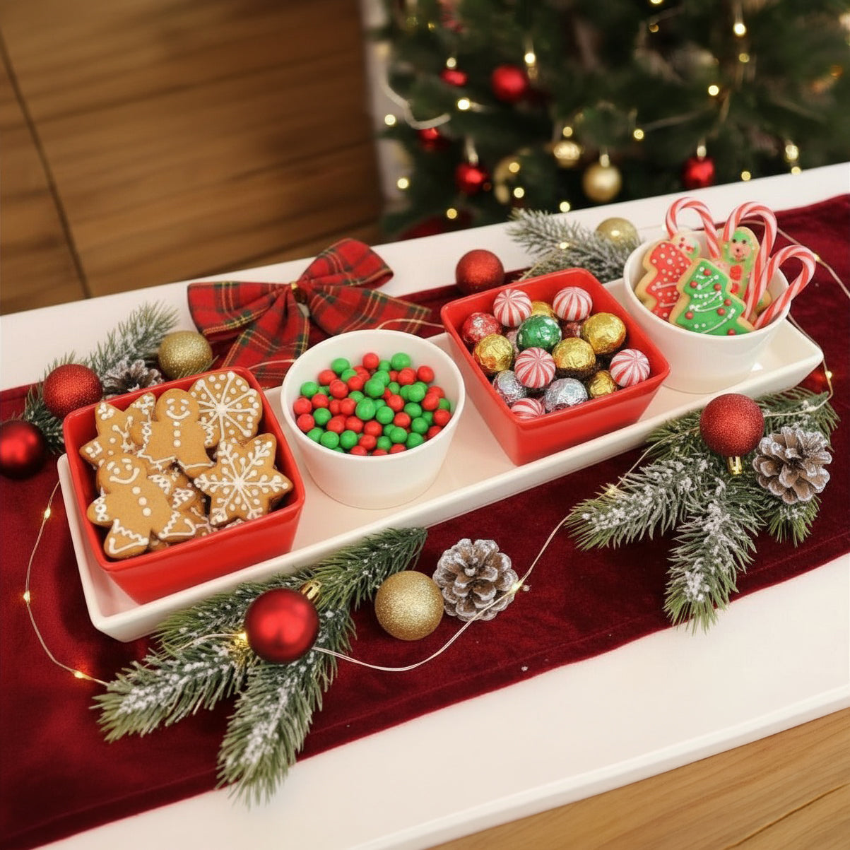 JS Gourmet Mini bols de Noël en porcelaine avec plateau en céramique, ensemble de 5 pièces - Simple Boutique