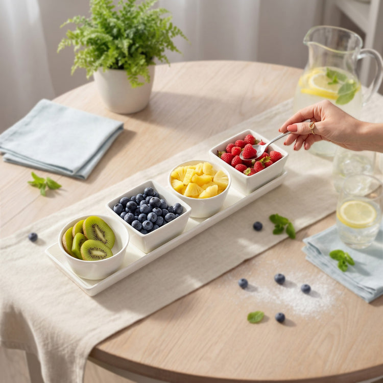 JS Gourmet Mini-bols en porcelaine avec plateau en céramique, ensemble de 5 pièces pour hôtes - Simple Boutique