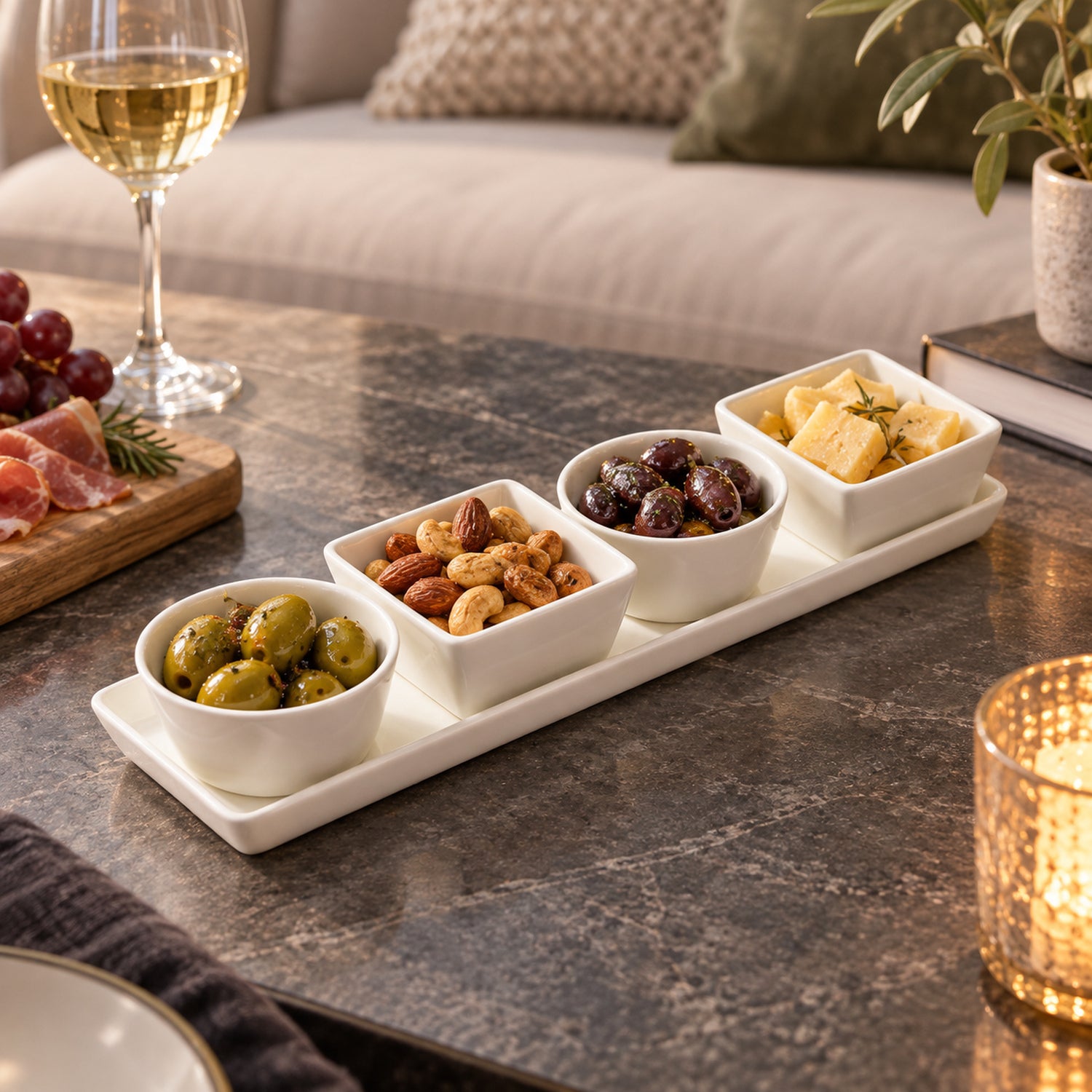 JS Gourmet Mini-bols en porcelaine avec plateau en céramique, ensemble de 5 pièces pour hôtes - Simple Boutique