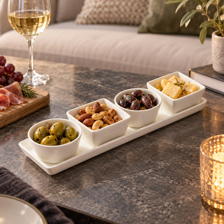 JS Gourmet Mini-bols en porcelaine avec plateau en céramique, ensemble de 5 pièces pour hôtes - Simple Boutique