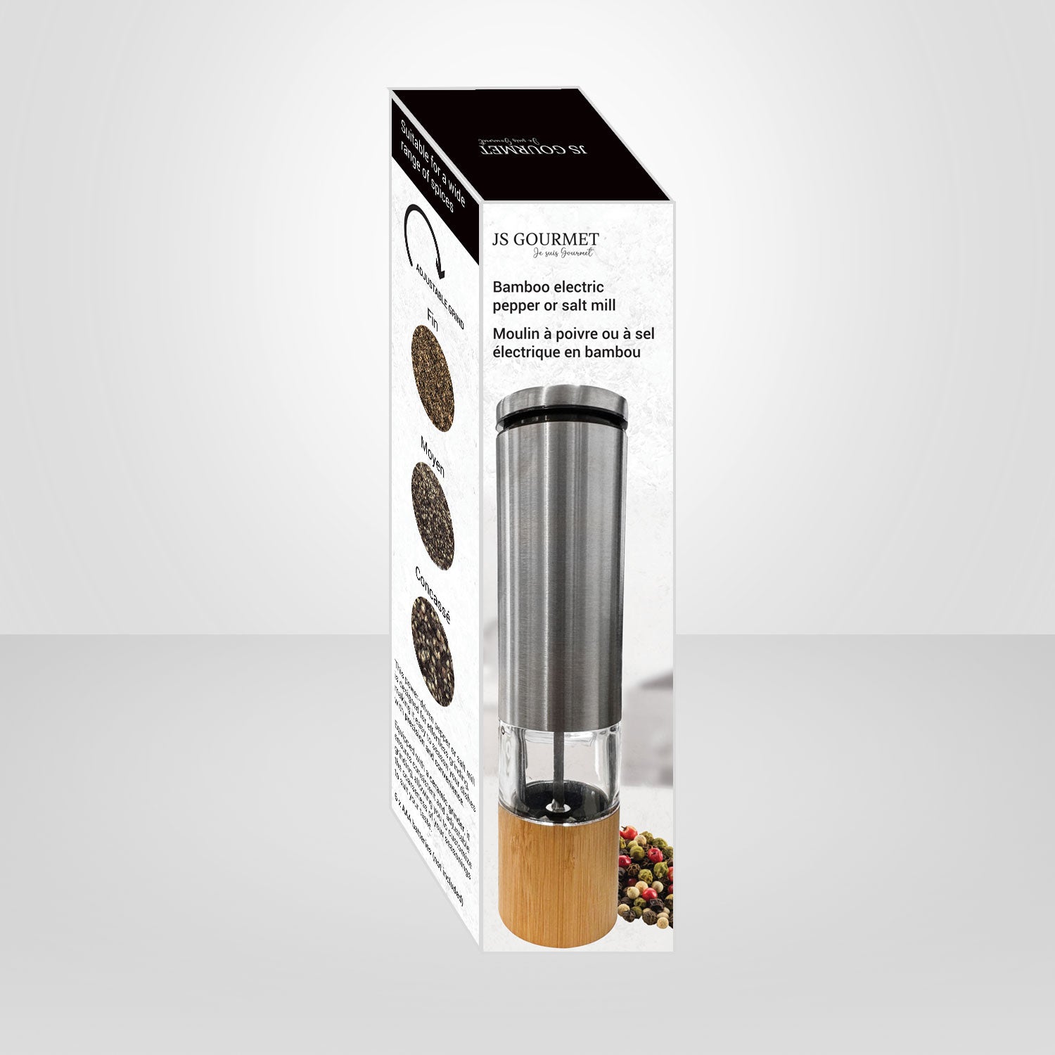 JS Gourmet - Moulin à Sel ou Poivre Électrique en Acier Inoxydable - Simple Boutique